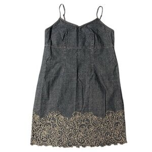 Chic Denim Mini Dress with Embroidered Hem